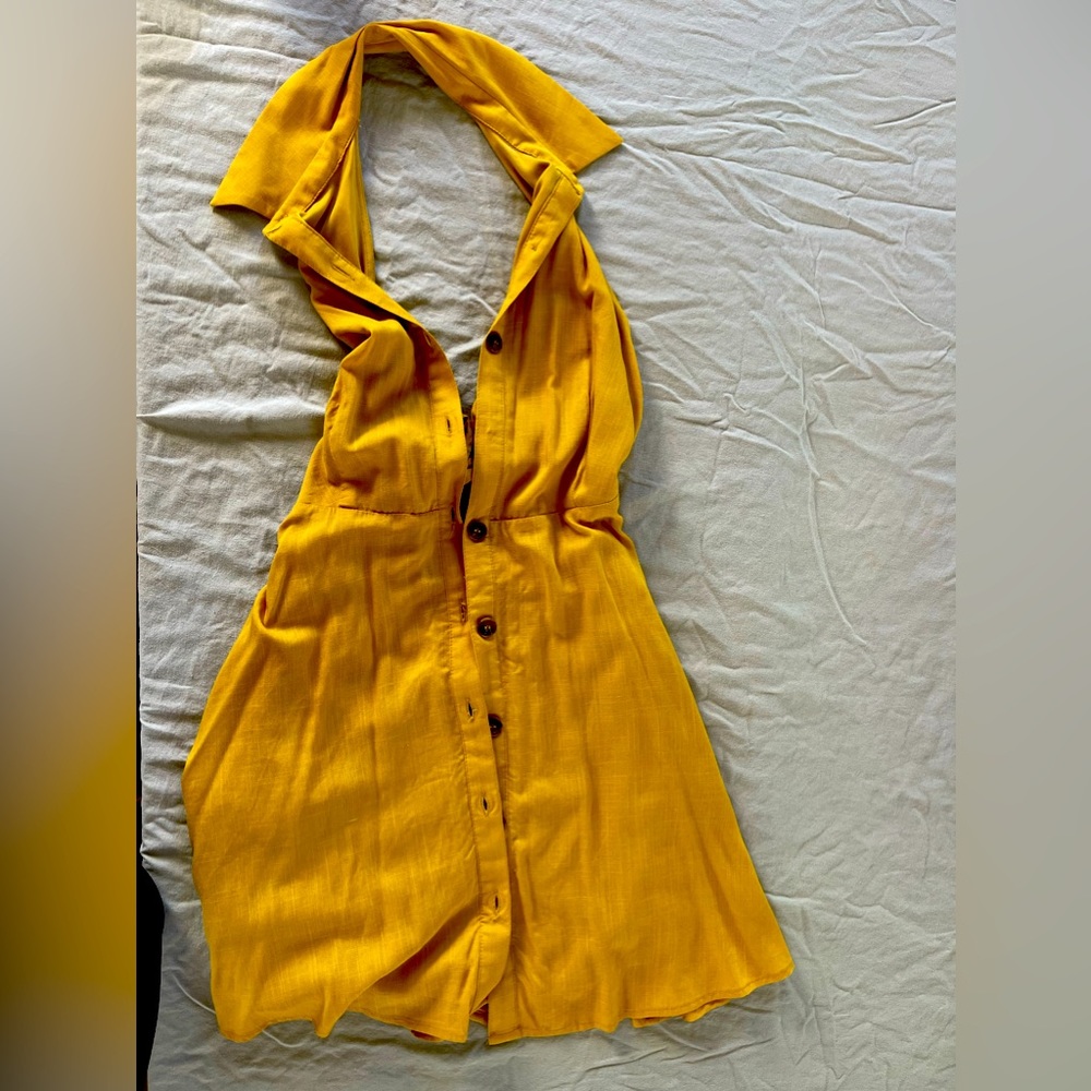 Mustard tie back dress with buttons size small